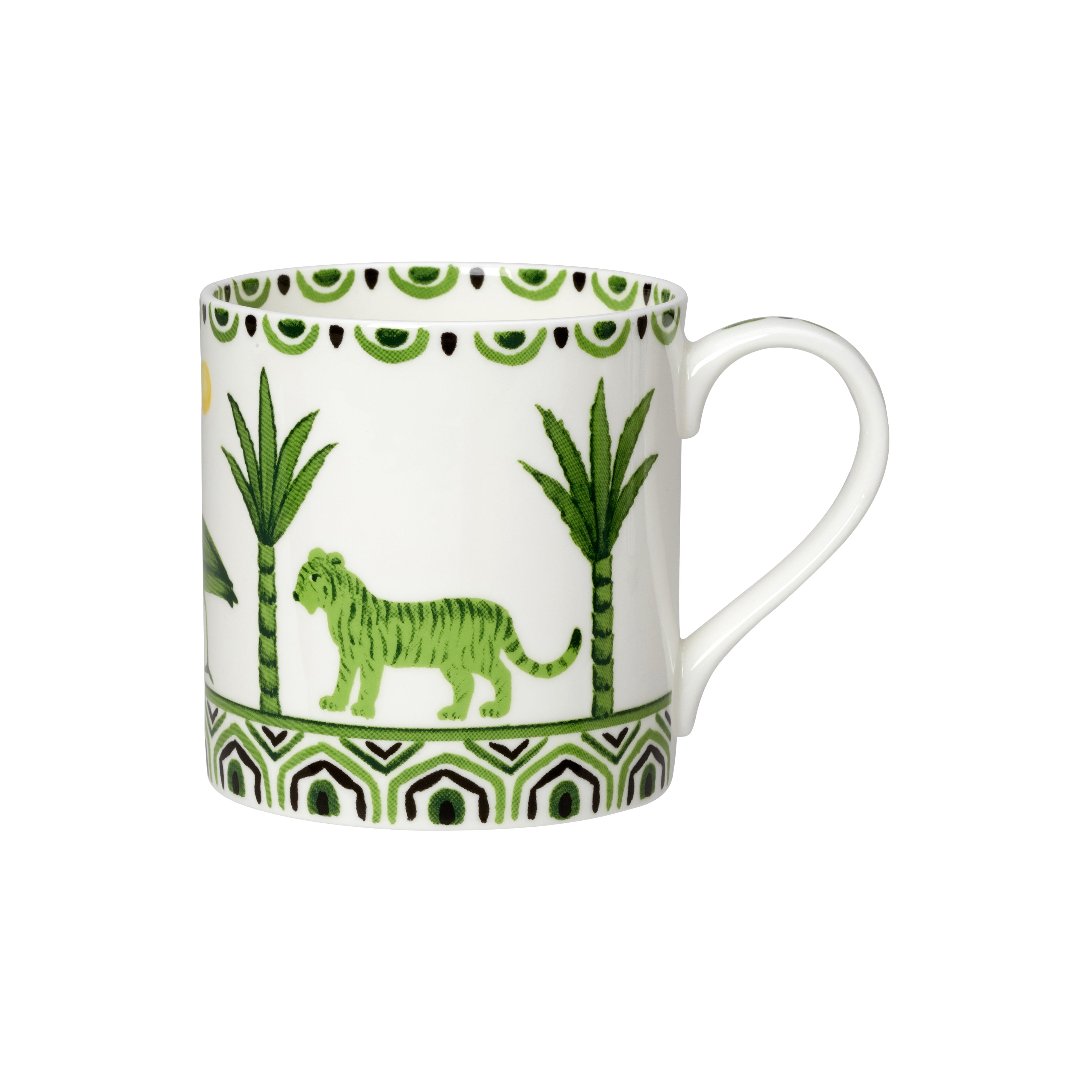 White Bone China Mug with hand painted design. Made in England